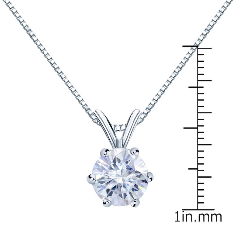 Auriya 18k Gold 3ctw Round Solitaire Moissanite Necklace 6-prong Basket - 9.3 mm