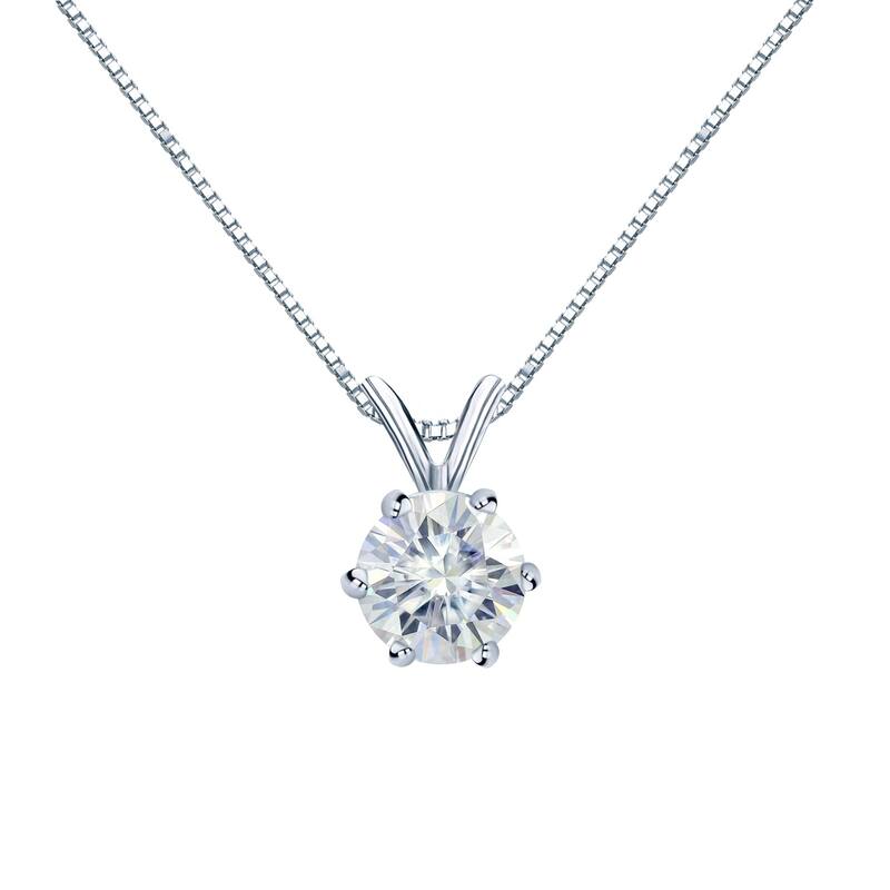 Auriya Round Solitaire Moissanite Necklace 1 1/2ctw 6-prong Basket 14k Gold - 7.4 mm - 7.4 mm