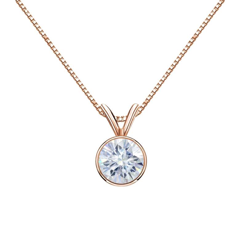 Auriya 1 3/4ctw Bezel-set Round Moissanite Necklace 14k Gold - 7.8 mm