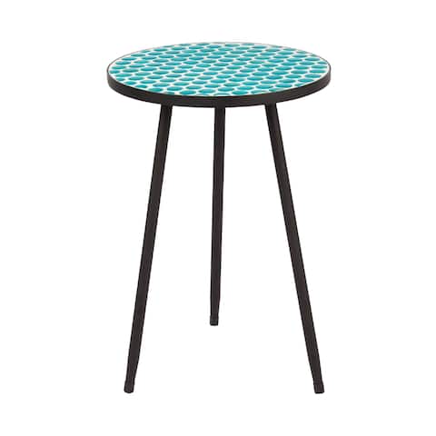 Round Mosaic Table--Green Dots