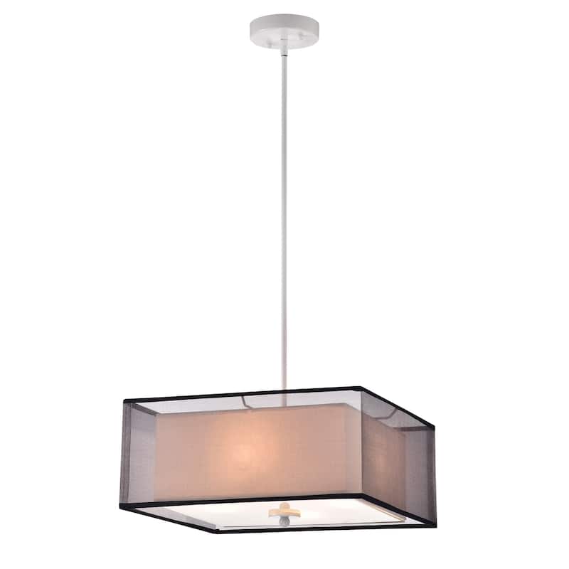 Prest 16-inch Square Pendant Lamp with Black Sheer Fabric Shade