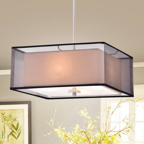 Prest 16-inch Square Pendant Lamp with Black Sheer Fabric Shade