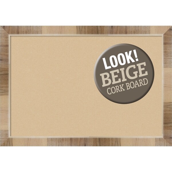 Framed Beige Cork Board, Natural White Wash