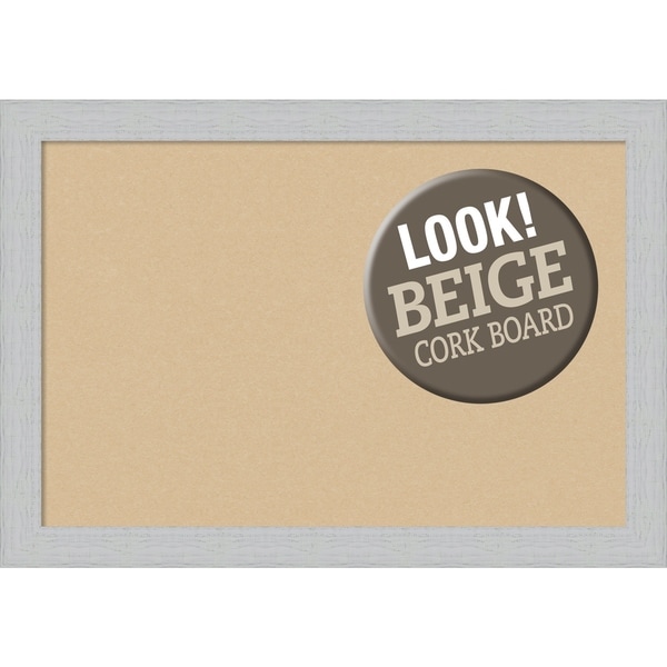 Framed Beige Cork Board, Shiplap White
