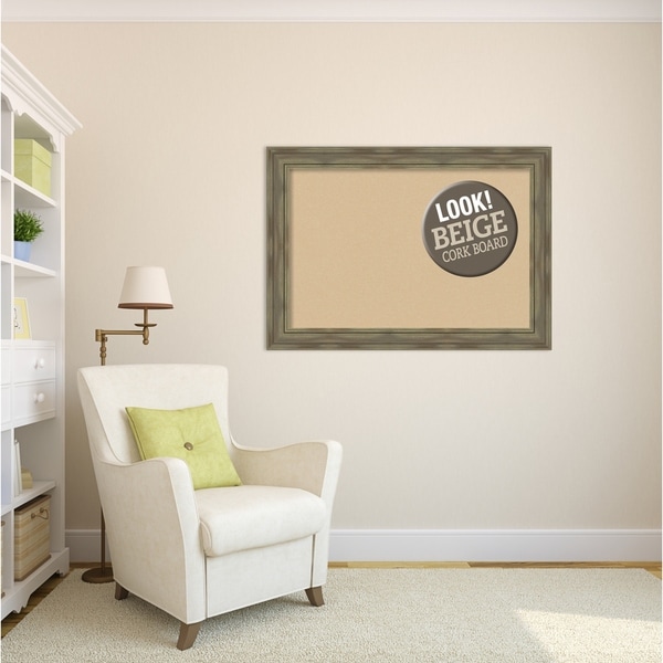 Framed Beige Cork Board, Alexandria Greywash