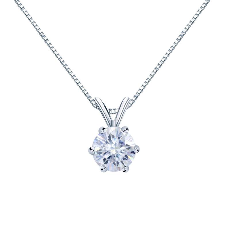Auriya 14k Gold 3 1/2ctw Round Solitaire Moissanite Necklace 6-prong Basket - 9.8 mm