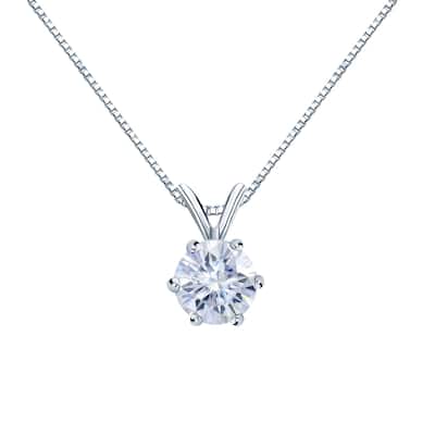 Auriya 14k Gold 3 1/2ctw Round Solitaire Moissanite Necklace 6-prong Basket - 9.8 mm