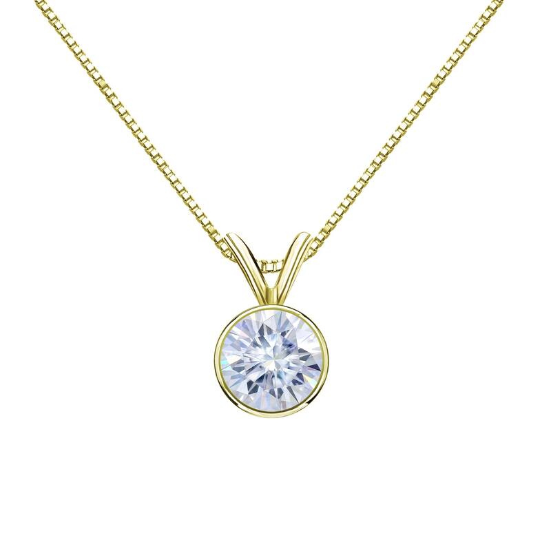 Auriya 14k Gold 2 1/2ctw Solitaire Moissanite Necklace Bezel-set - 8.8 mm