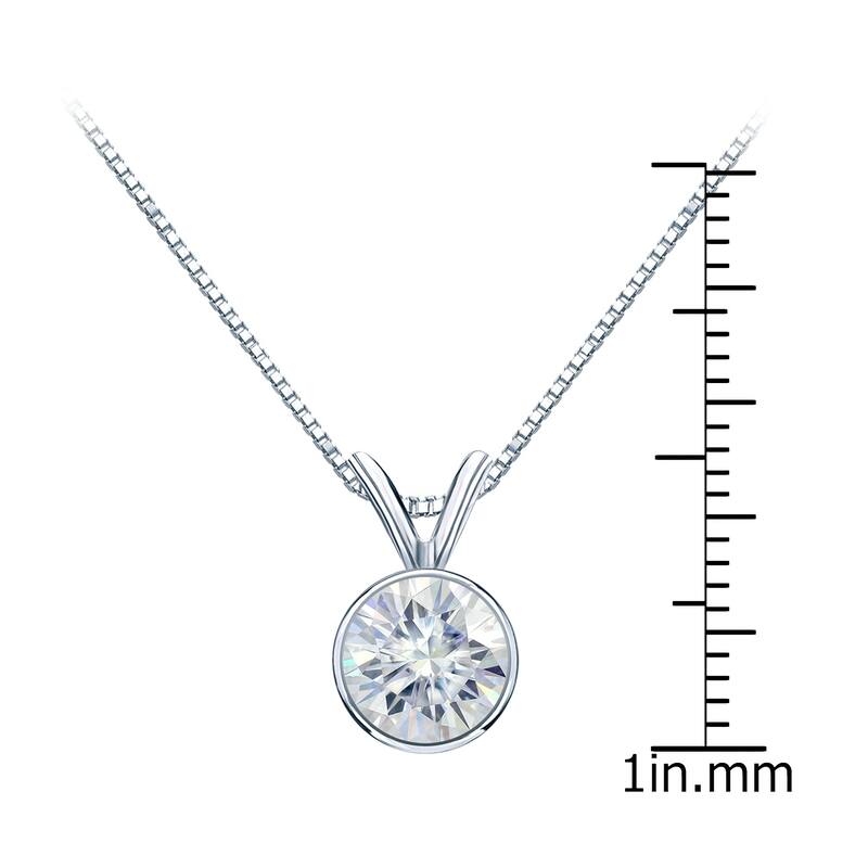 Auriya 18k Gold 1 1/2ct TW Round Bezel-set Moissanite Necklace Solitaire - 7.4 mm - 7.4 mm