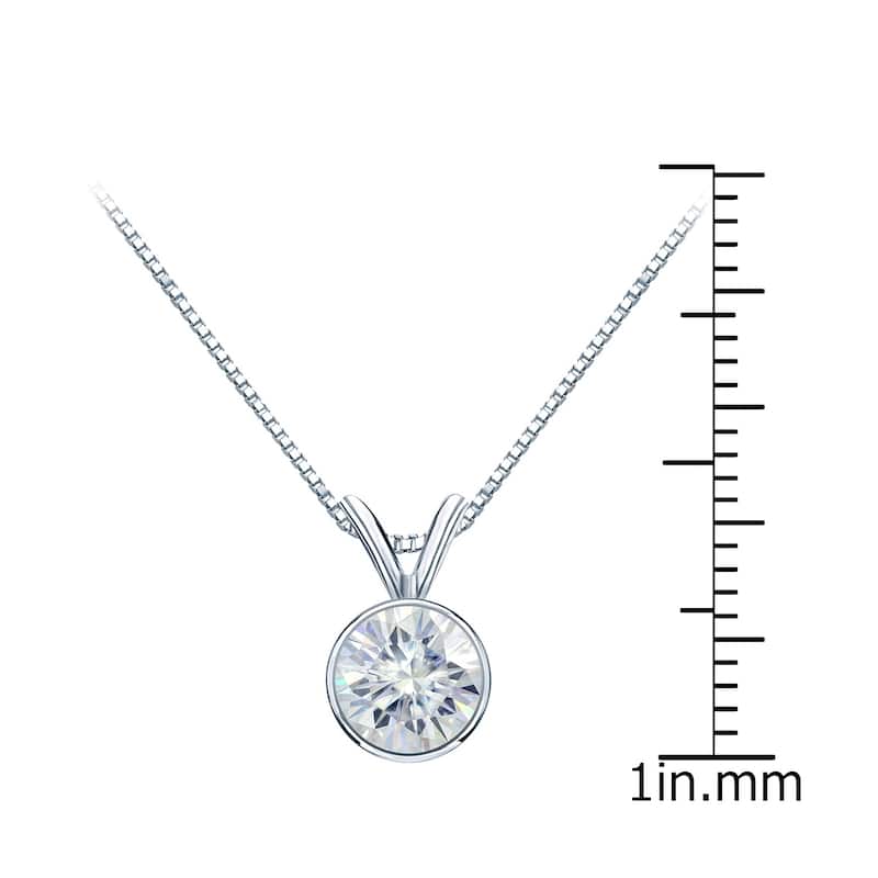 Auriya Platinum 1ct TW Round Bezel-set Moissanite Necklace Solitaire - 6.5 mm - 6.5 mm