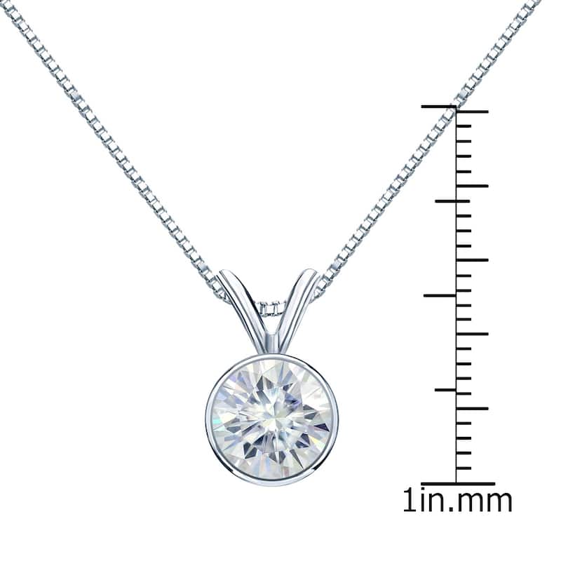 Auriya 14k Gold 2ct TW Round Bezel-set Moissanite Necklace Solitaire - 8.2 mm