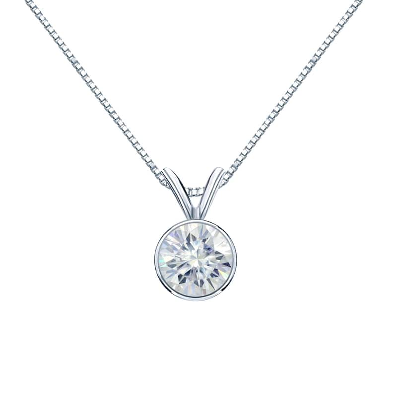Auriya 14k Gold 2ct TW Round Bezel-set Moissanite Necklace Solitaire - 8.2 mm