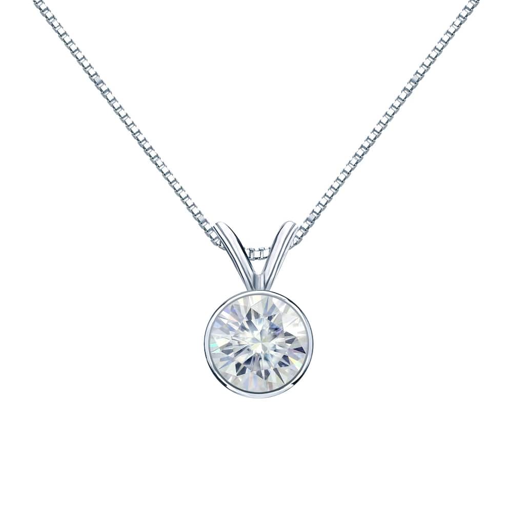 Auriya 14k Gold 2ct TW Round Bezel-set Moissanite Necklace Solitaire - 8.2 mm