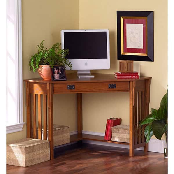 Shop Porch Den Crescent Mission Style Corner Desk Overstock