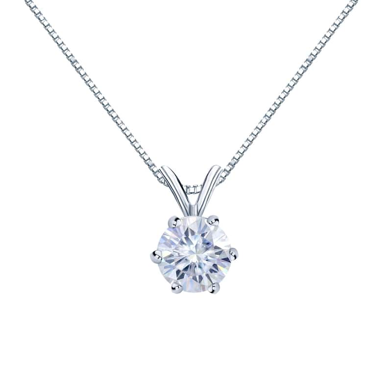 Auriya Platinum 1 1/2ctw Round Solitaire Moissanite Necklace 6-prong Basket - 7.4 mm - 7.4 mm