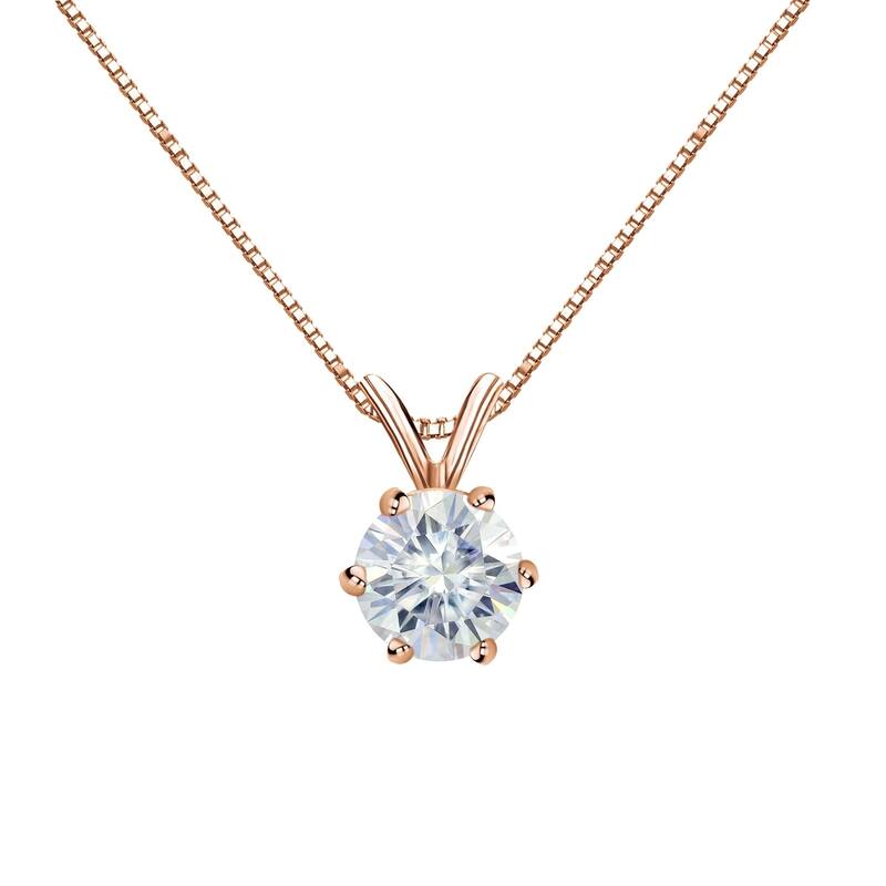 Auriya Round Solitaire Moissanite Necklace 2 1/2ctw 6-prong Basket 18k Gold - 8.8 mm