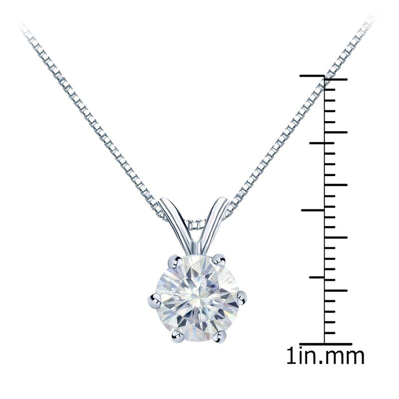 Auriya Round Solitaire Moissanite Necklace 1 3/4ctw 6-prong Basket 14k Gold - 7.8 mm