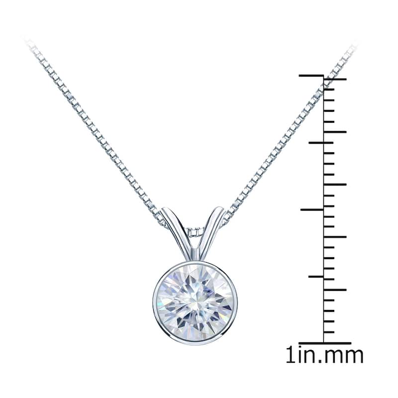 Auriya 1 1/2ctw Bezel-set Round Moissanite Necklace Platinum - 7.4 mm - 7.4 mm