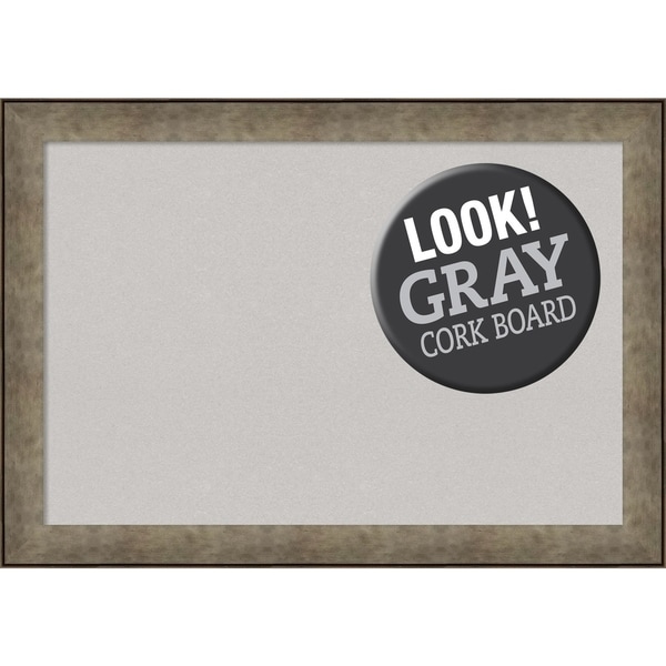 Framed Grey Cork Board, Pounded Metal
