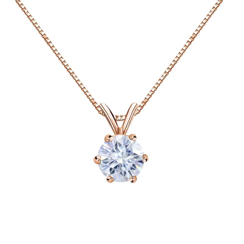 Auriya 14k Gold 1ctw Round Solitaire Moissanite Necklace 6-prong Basket - 6.5 mm - 6.5 mm