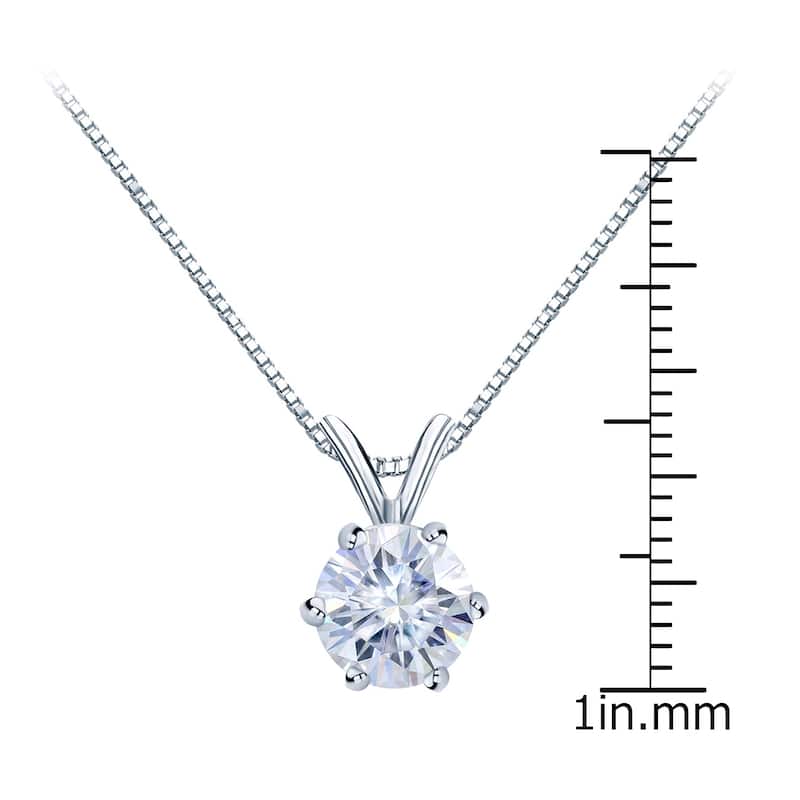 Auriya 18k Gold 1 1/2ctw Round Solitaire Moissanite Necklace 6-prong Basket - 7.4 mm - 7.4 mm