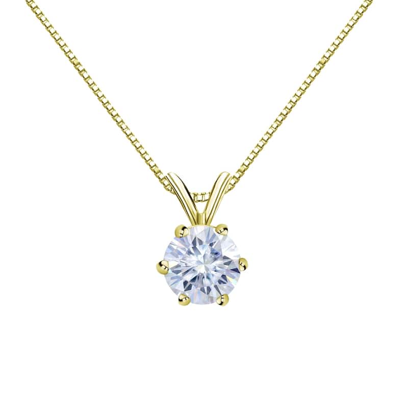 Auriya 14k Gold 2 1/2ctw Round Solitaire Moissanite Necklace 6-prong Basket - 8.8 mm