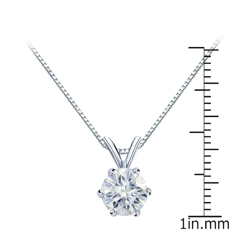 Auriya Round Solitaire Moissanite Necklace 1 1/4ctw 6-prong Basket 14k Gold - 7 mm - 7 mm
