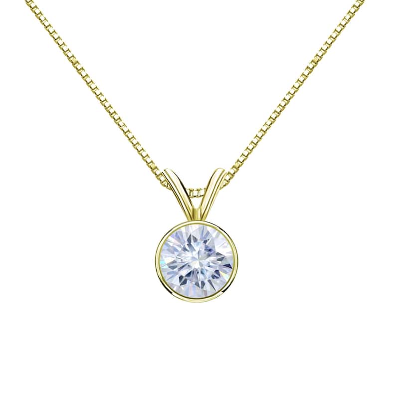 Auriya 14k Gold 1 3/4ctw Solitaire Moissanite Necklace Bezel-set - 7.8 mm