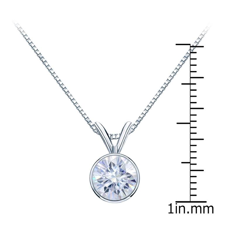Auriya 14k Gold 1 1/2ctw Solitaire Moissanite Necklace Bezel-set - 7.4 mm - 7.4 mm
