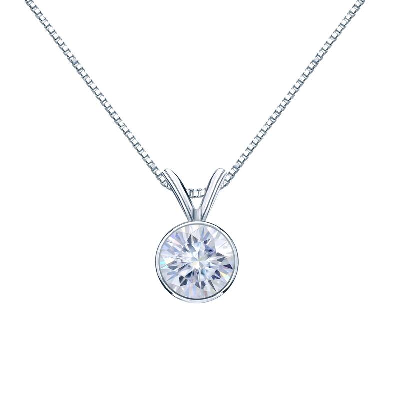 Auriya 14k Gold 1 1/2ctw Solitaire Moissanite Necklace Bezel-set - 7.4 mm - 7.4 mm