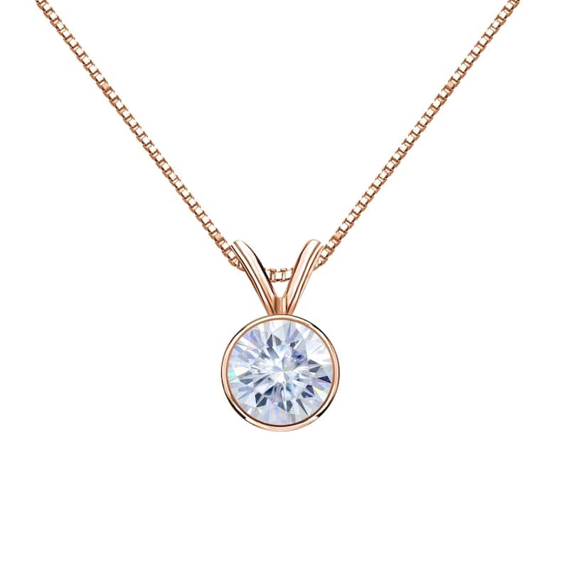 Auriya 14k Gold 1 1/2ctw Solitaire Moissanite Necklace Bezel-set - 7.4 mm - 7.4 mm