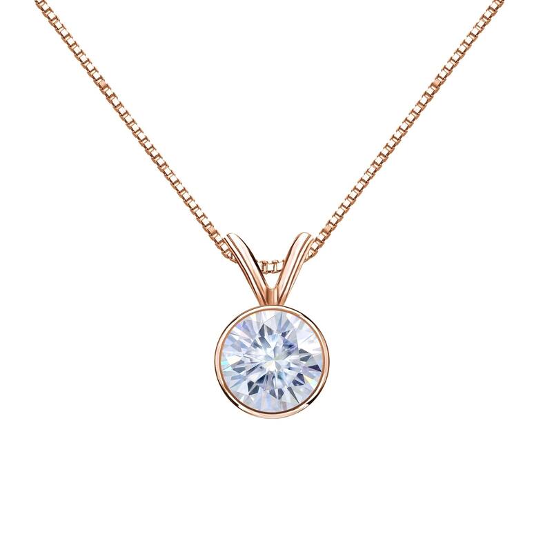 Auriya 14k Gold 1/2ctw Solitaire Moissanite Necklace Bezel-set - 5 mm - 5 mm