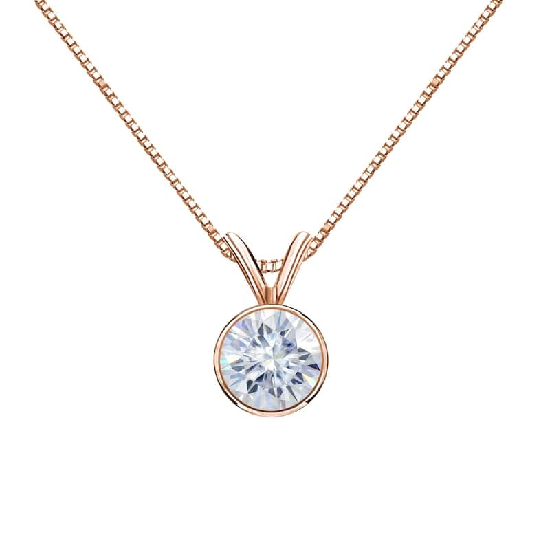 Auriya 3ctw Bezel-set Round Moissanite Necklace 14k Gold - 9.3 mm