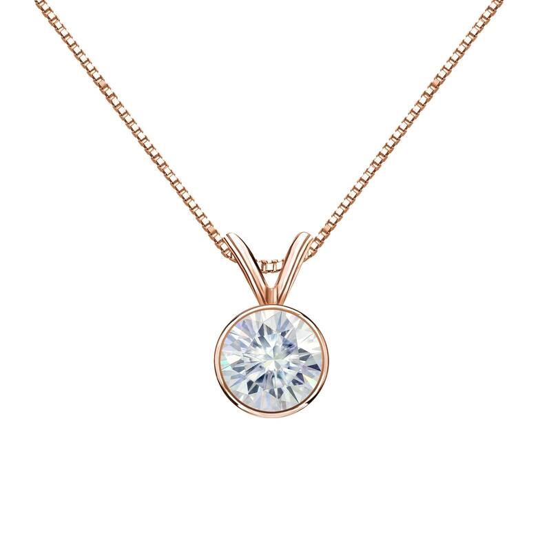 Auriya 14k Gold 1ct TW Round Bezel-set Moissanite Necklace Solitaire - 6.5 mm - 6.5 mm