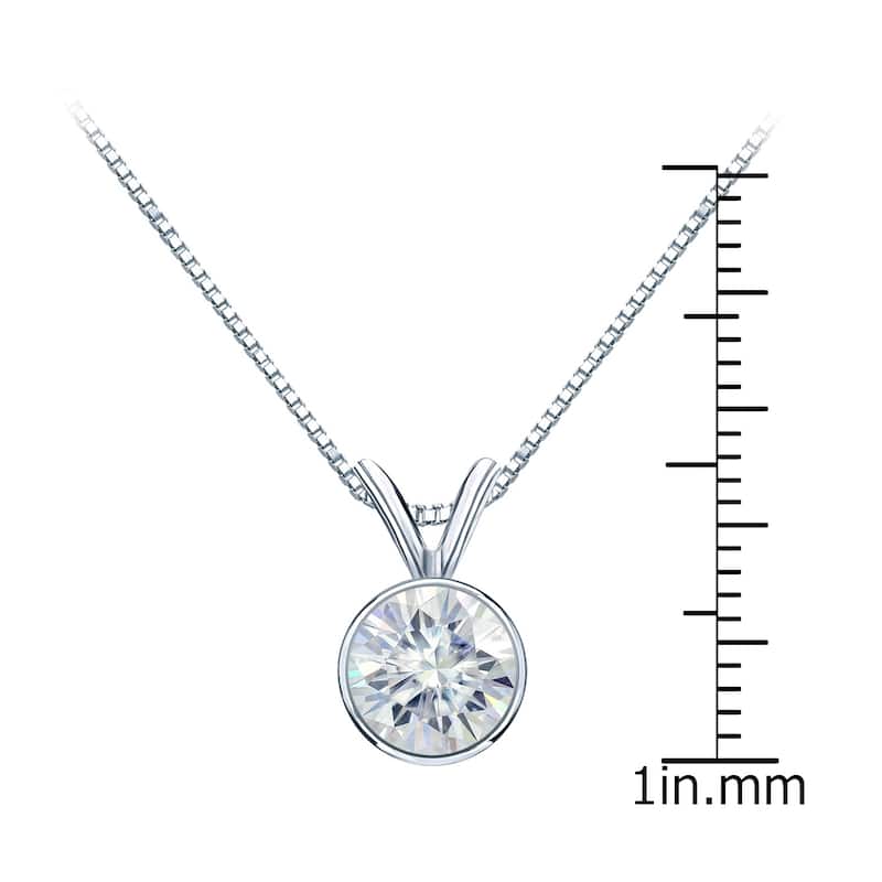Auriya 14k Gold 1 1/2ct TW Round Bezel-set Moissanite Necklace Solitaire - 7.4 mm - 7.4 mm