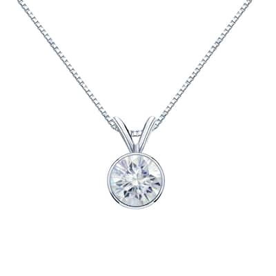 Auriya 14k Gold 1 1/2ct TW Round Bezel-set Moissanite Necklace Solitaire - 7.4 mm - 7.4 mm