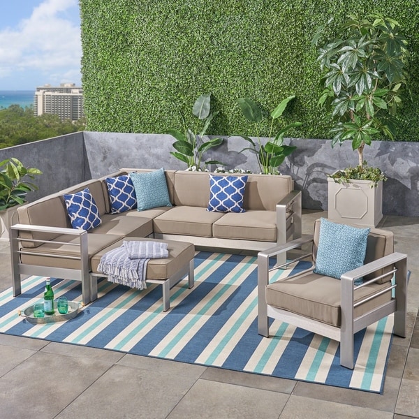 Cape Coral Outdoor 6-Seater V-Shaped Aluminum Sectional ...