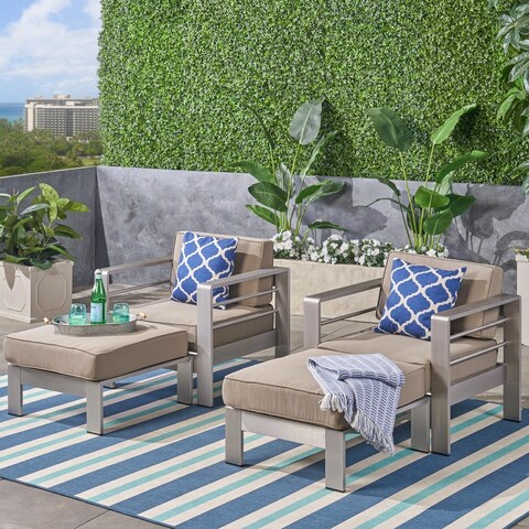 Cape Coral Outdoor 2-Seater Aluminum Club Chair Chat Set with Ottomans by Christopher Knight Home