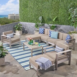 Cape Coral Outdoor 6-Seater Aluminum Patio Sectional Sofa Set with Ottomans