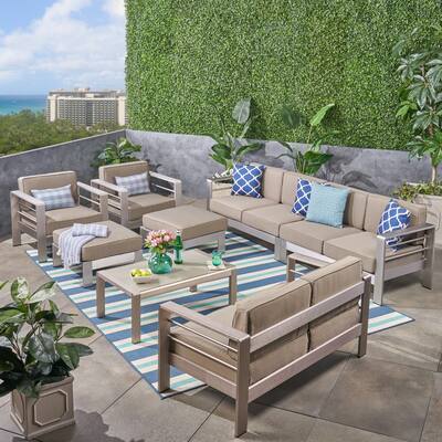 Cape Coral Outdoor 8-Seater Aluminum Sectional Sofa Set with Ottomans by Christopher Knight Home