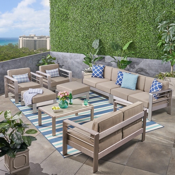 Cape Coral Outdoor 8-Seater Aluminum Sectional Sofa Set with Ottomans by Christopher Knight Home. Opens flyout.