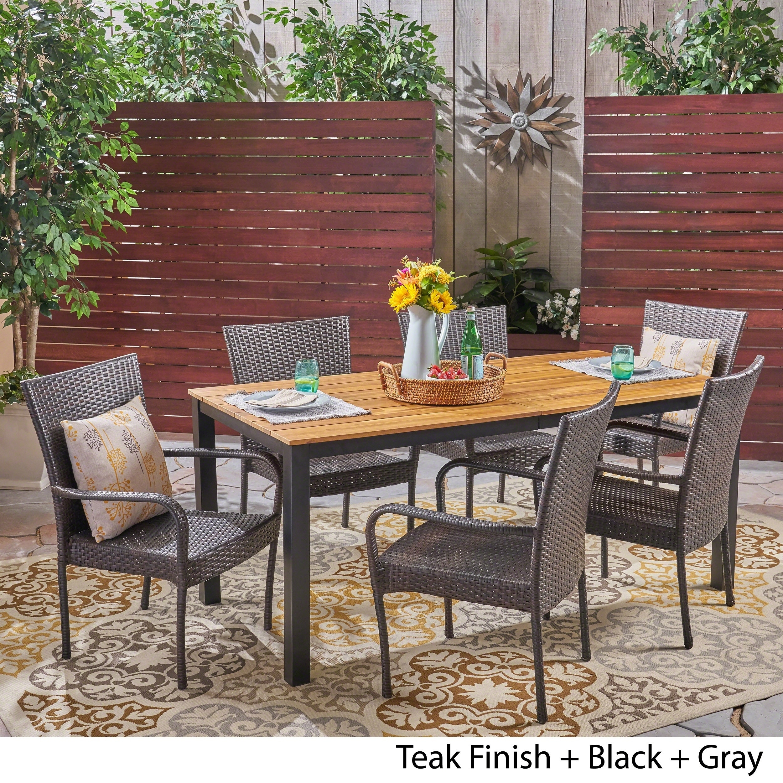 Shop Coleman Outdoor 7 Piece Acacia Wood Dining Set With Stacking