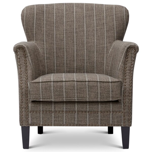 Fabric Upholstered Wooden Accent Chair with Nail head Trim, Mocha Brown And Gray