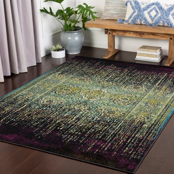 Thamina Aqua Psychedelic Kazak Area Rug - 9'3" x 12'3"