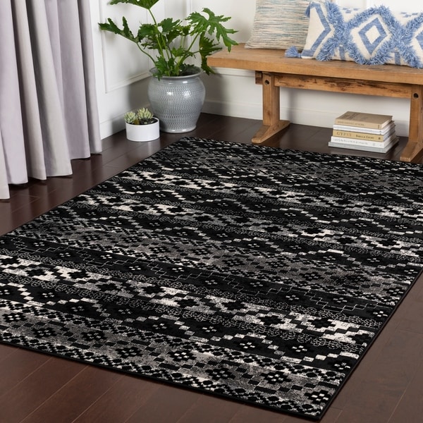 Faro Black Southwestern Stripes Area Rug 9 3 X 12 On Faro Black Southwestern Stripes Area Rug 9 X27 3