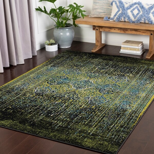 Thamina Lime Psychedelic Kazak Area Rug - 3'11" x 5'7"