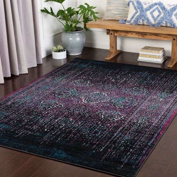 Thamina Deep Purple Psychedelic Kazak Area Rug - 3'11" x 5'7"