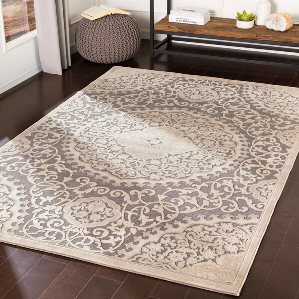 Alberich Beige Chenille Medallion Area Rug - 9' x 12'