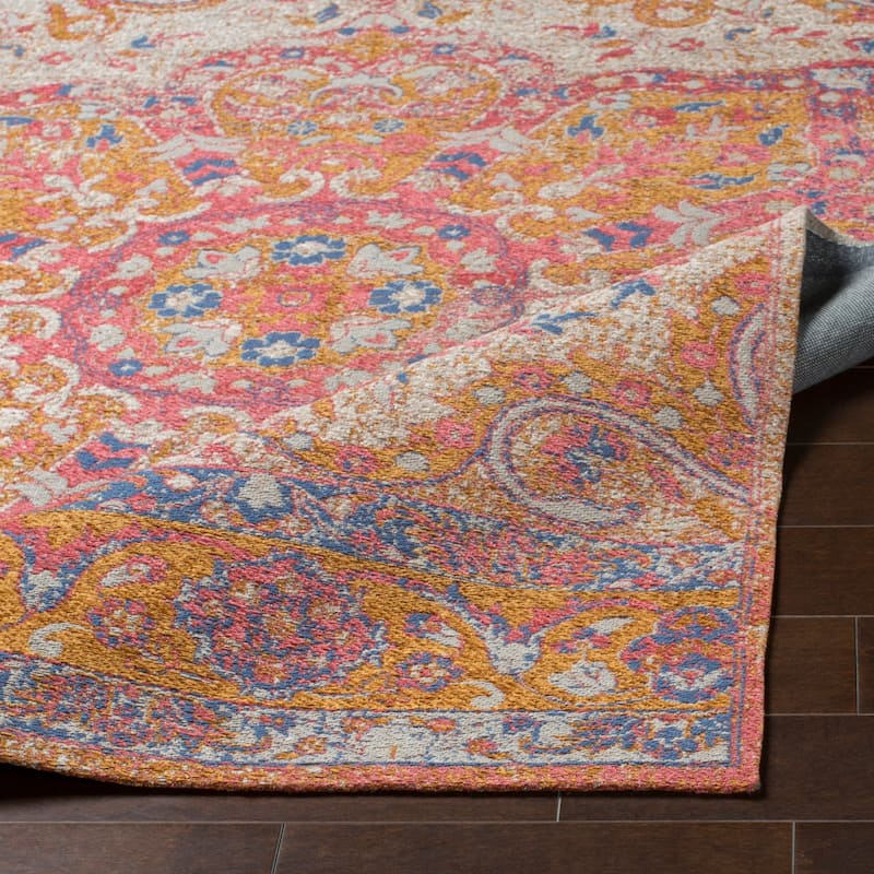 Capricia Orange Handmade Chenille Medallion Accent Rug - 2' x 3'