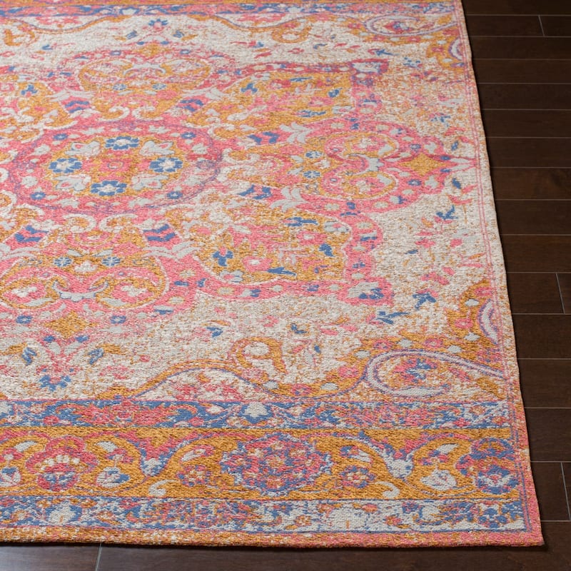 Capricia Orange Handmade Chenille Medallion Accent Rug - 2' x 3'